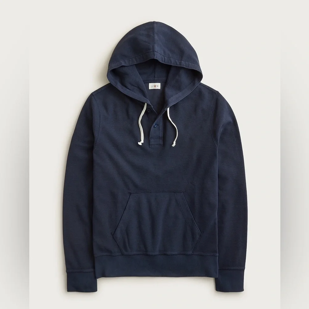J Crew Waffle-knit cotton henley hoodie CQ148